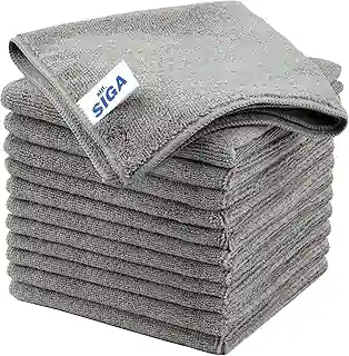 MR.SIGA Microfiber Cleaning Cloth, All-Purpose Microfiber Towels, Streak Free Cleaning Rags, Pack of 12, Grey, Size 32 x 32 cm(12.6 x 12.6 inch)